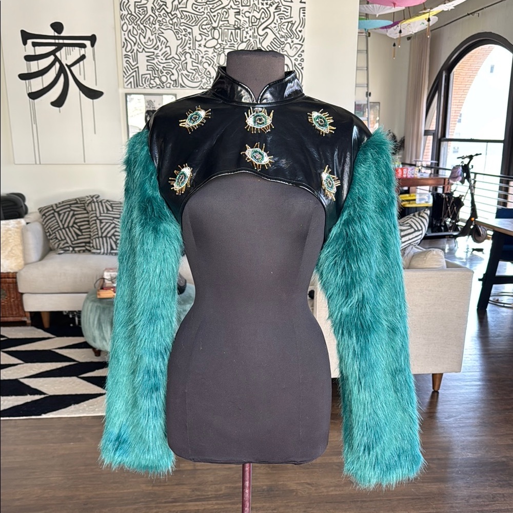 Faux Fur and Vegan Leather Cropped Jacket